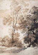 John Constable Landscape with trees and deer,after Claude july 1825 oil painting